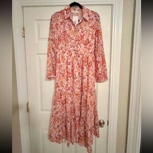 Karlie Pink and Orange Floral Long Sleeve Dress